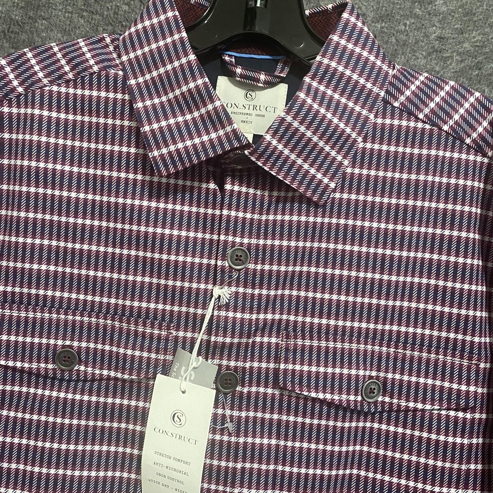 CON.STRUCT Shirt Mens M Plaid Button Up‎ Stretch Thick Lined Pockets Preppy NEW